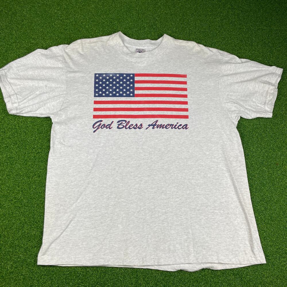 Vintage 90s God Bless America Gray Short Sleeve Crew Neck T-Shirt Sz XL
